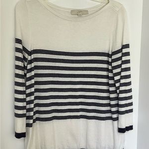 Ann Taylor Loft sweater. Size M. White with blue stripes. Long sleeves.